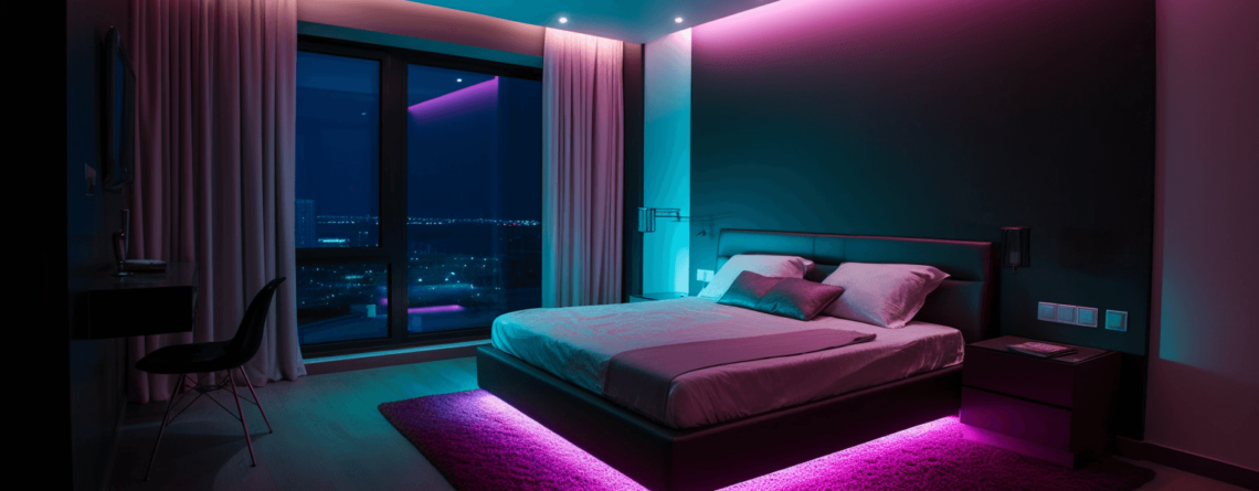 Modern Bedroom Ambiance Enhanced with RGB Smart Lighting