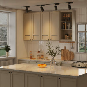 Kitchen with 3000K LED Track Lighting - Bright and Inviting Culinary Space