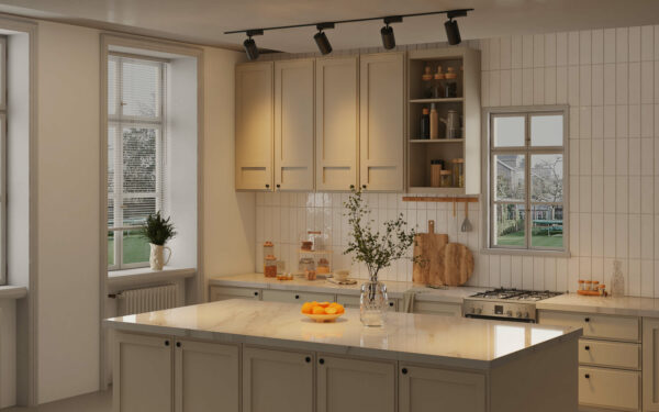 Kitchen with 3000K LED Track Lighting - Bright and Inviting Culinary Space