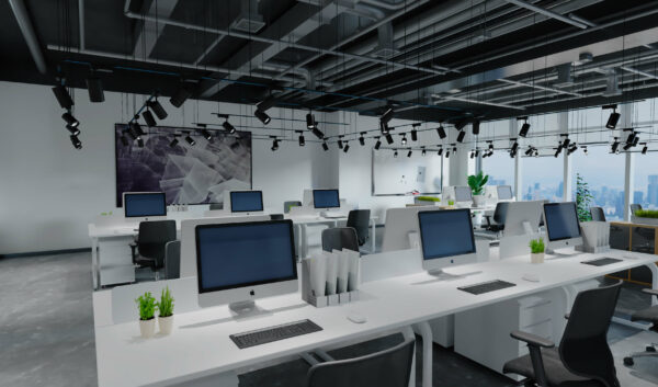 Office with 6000K LED Track Lighting - Productive and Inviting Workspace