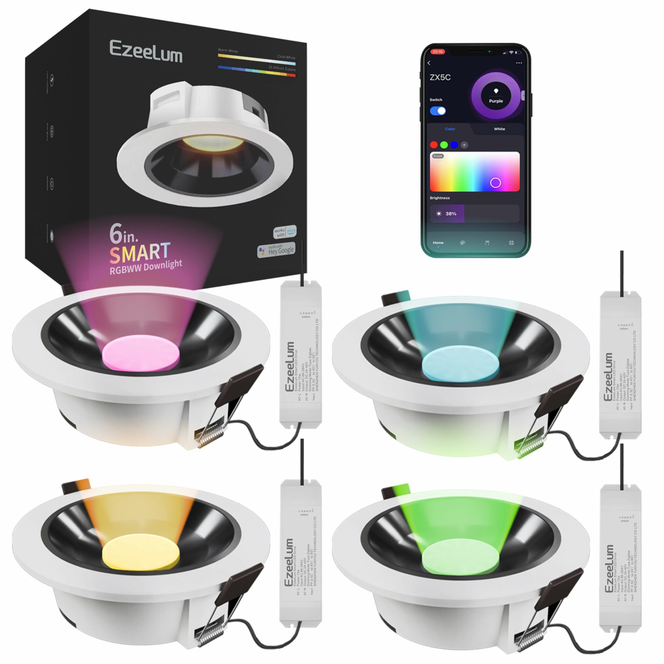 EzeeLum 6 inch Matter Smart RGBWW Downlight (4 Pack) Online Lighting