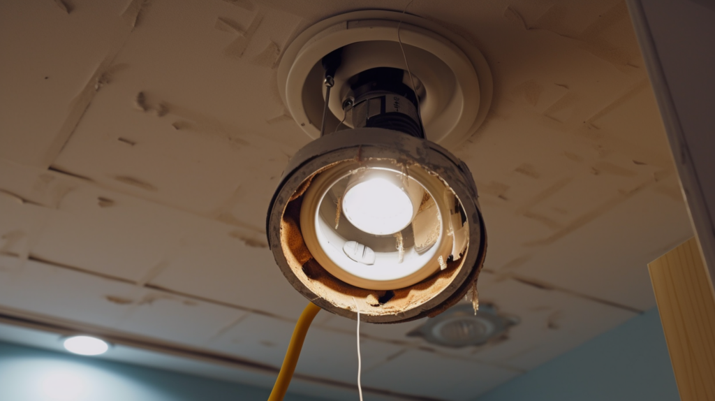 Close-up of recessed light installation during renovation